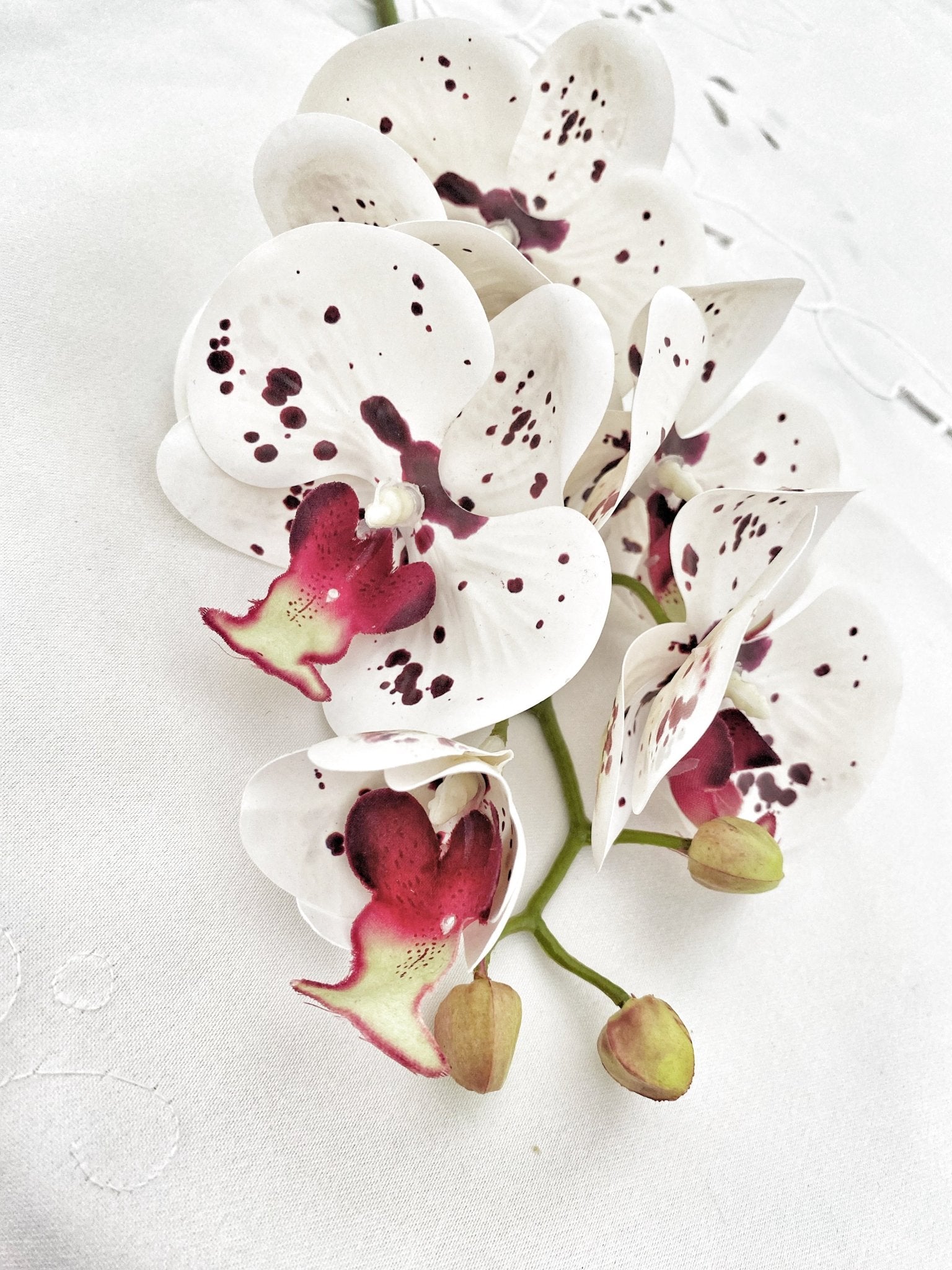 Artificial Orchid, Flowers Gift for Her, Real Touch Orchids White & Red Spotted Orchid White Flowers Faux Artificial Flowers Wedding Flowers - Floralific