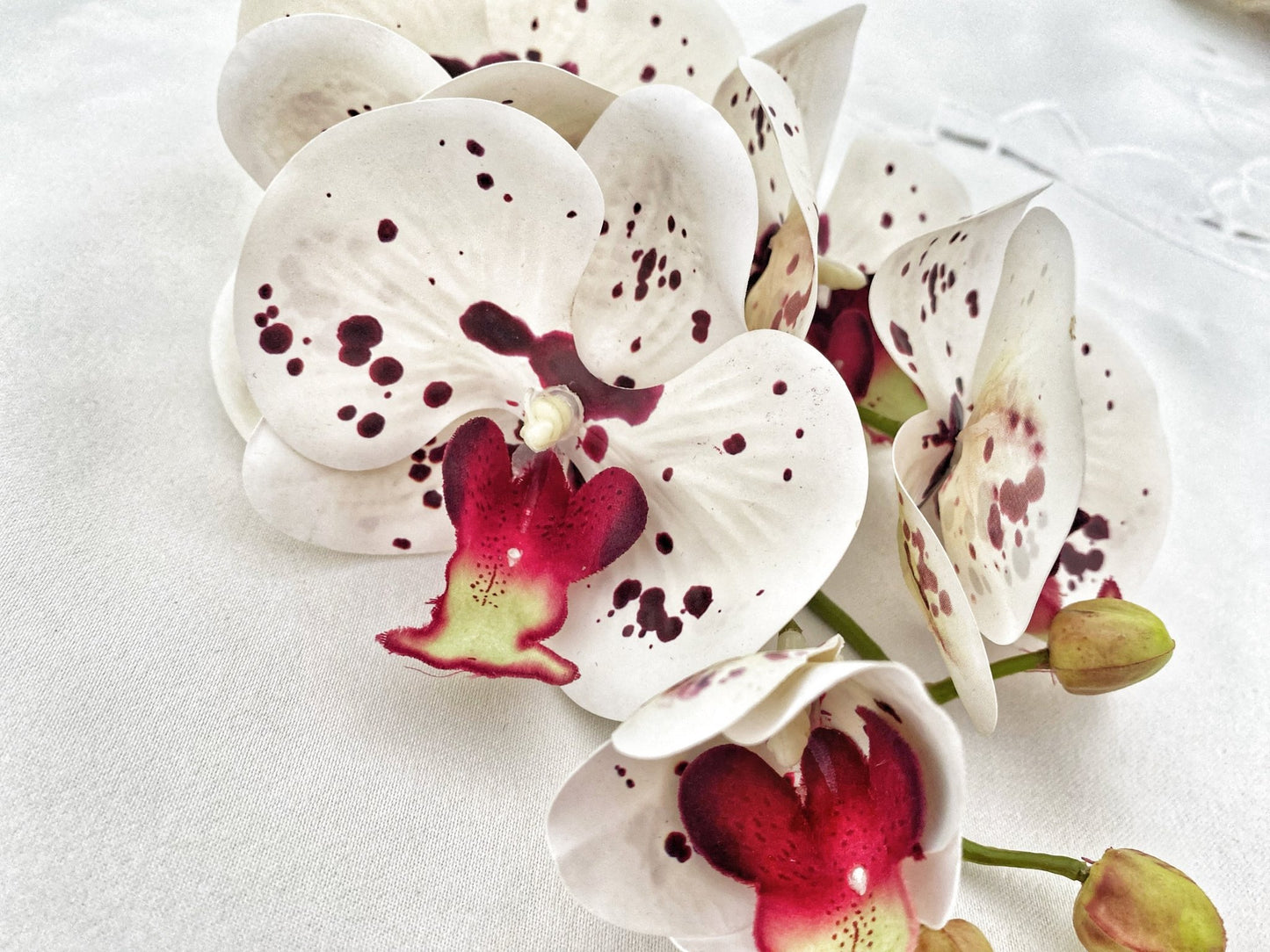 Artificial Orchid, Flowers Gift for Her, Real Touch Orchids White & Red Spotted Orchid White Flowers Faux Artificial Flowers Wedding Flowers - Floralific