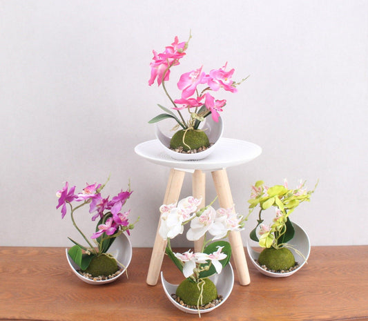 Artificial Orchid Plants in a Pot Faux Potted Orchids Phalaenopsis Orchids 28cm Potted Orchid in Purple, Pink or White Silk Orchid Flowers - Floralific