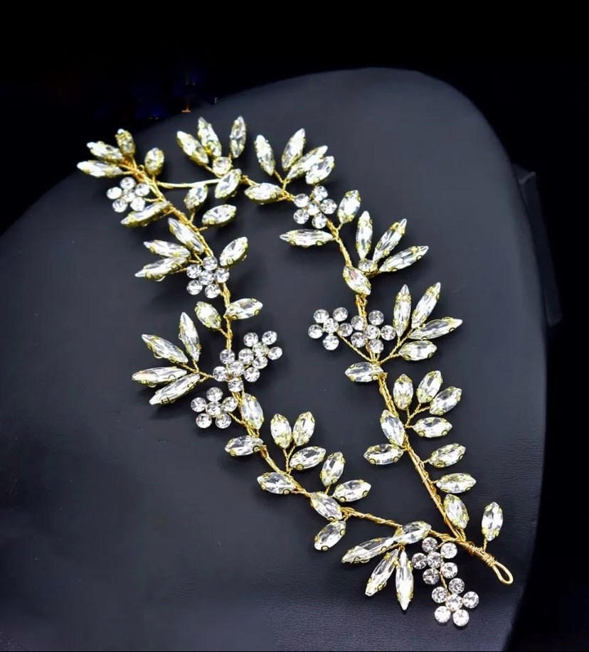 Bridal Wedding Hair Accessories Crystal Hair Piece Hair Vine with Leaf Design (One piece) Bridesmaid Accessory Jewellery in Silver or Gold - Floralific