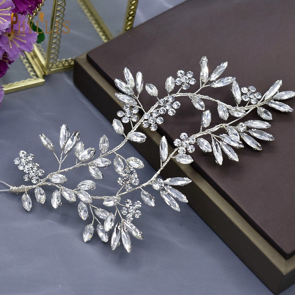 Bridal Wedding Hair Accessories Crystal Hair Piece Hair Vine with Leaf Design (One piece) Bridesmaid Accessory Jewellery in Silver or Gold - Floralific