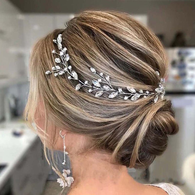 Bridal Wedding Hair Tiara Crystal Hair Vine Hair Piece Wedding Hair Accessories Hair Jewellery Bridesmaid Accessory in Silver (QB202) - Floralific