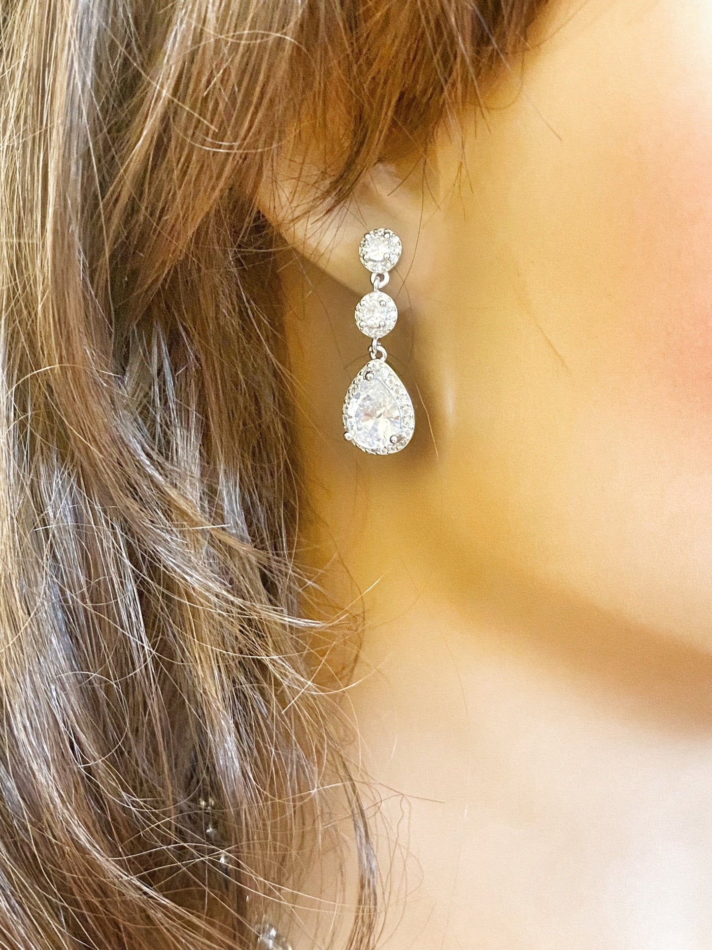 CZ Crystal Dangle Earrings Gift for Her Tear Drop Earrings Wedding Jewellery Silver Bridal Jewelry - Floralific