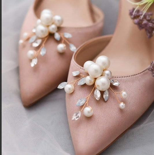 Wedding Shoe Clips, Bridal Shoe Clip, Pearl and Crystal Wedding Shoe Accessories, Shoe Decoration, Shoe Jewellery, Wedding Accessories X24 - Floralific