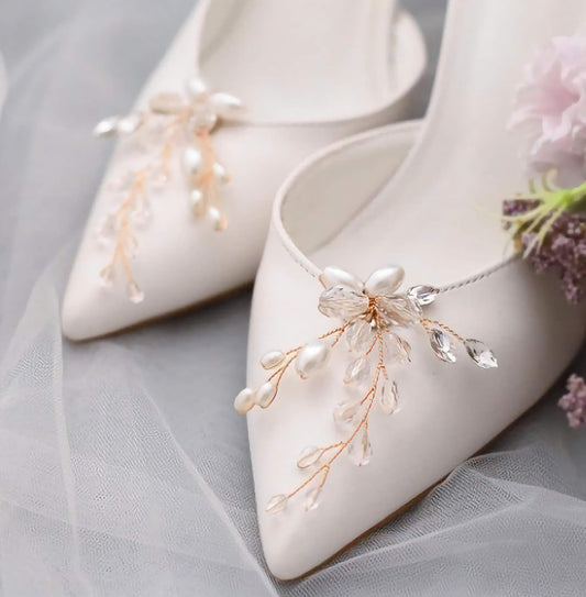 Wedding Shoe Clips, Bridal Shoe Clip, Pearl and Crystal Wedding Shoe Accessories Shoe Decoration, Wedding Accessories, Shoe Jewellery (X23) - Floralific